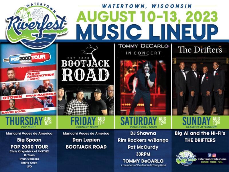 flyer for entertainment at Watertown Riverfest